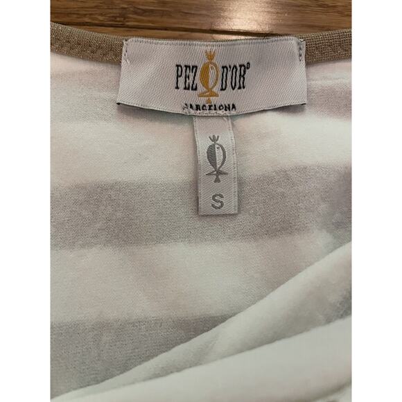 PEZ D'OR BARCELONA MATERNITY GOLD AND WHITE STRIPE BATHING SUIT, SMALL 6/8 - Picture 4 of 5